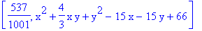 [537/1001, x^2+4/3*x*y+y^2-15*x-15*y+66]
